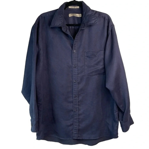 VINTAGE 90s Retreat Men’s Navy Blue Chamois  Microfibre Boxy Shirt Size M 15.5 - Picture 2 of 13